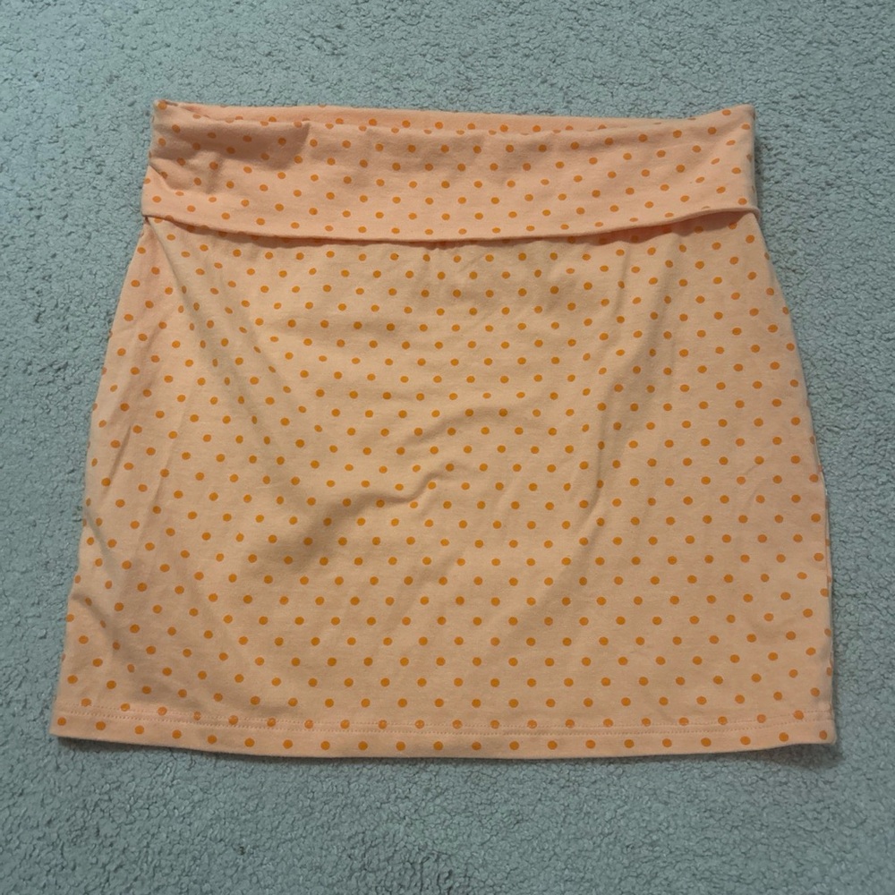 Selena Gomez Peach Mini Skirt with Orange Polka Dots